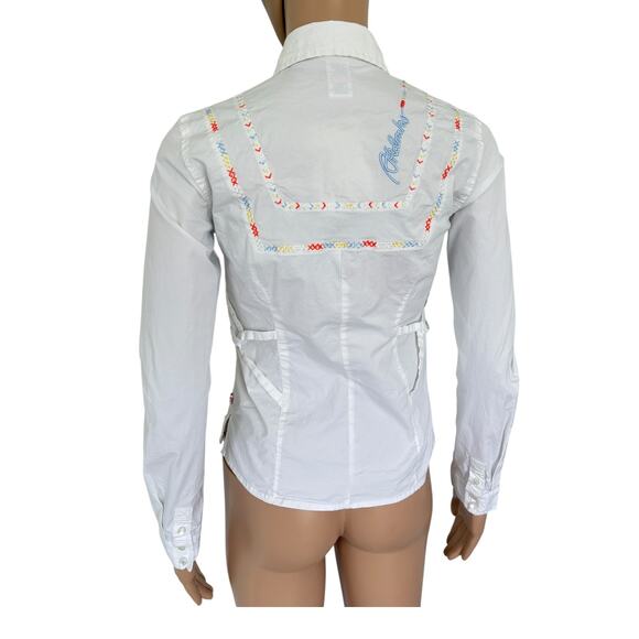 Y2K EURO Button Up Shirt Womens M Boho Embroidered Academia Indie Office Top - Picture 1 of 11
